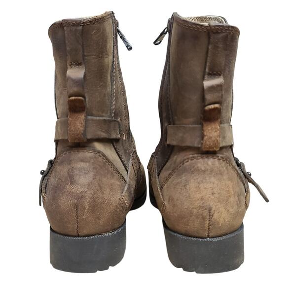 Teva Brown Leather De La Vina Ankle Boots Side Zip Strap Buckle Women's 6 - Picture 3 of 5
